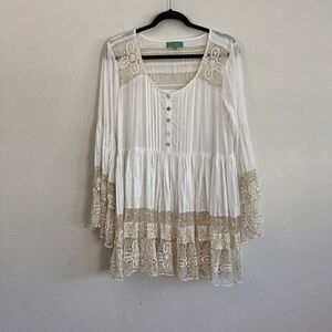 Amlica Santoria by Giacomo Cinque White Sequin Lace Tiered Tunic Boho Dress OS